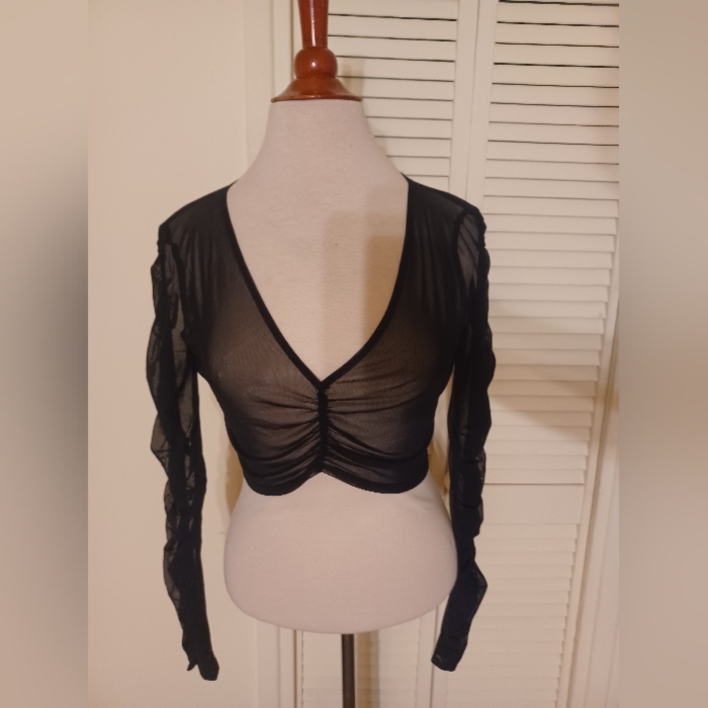 Goth mesh ruched cropped top
